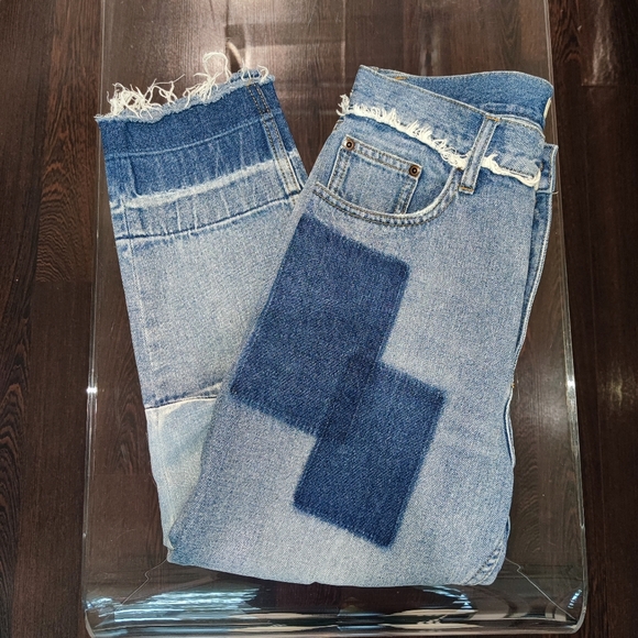 Patchwork Japanese High waisted Cropped Fringe Jeans - Picture 4 of 8